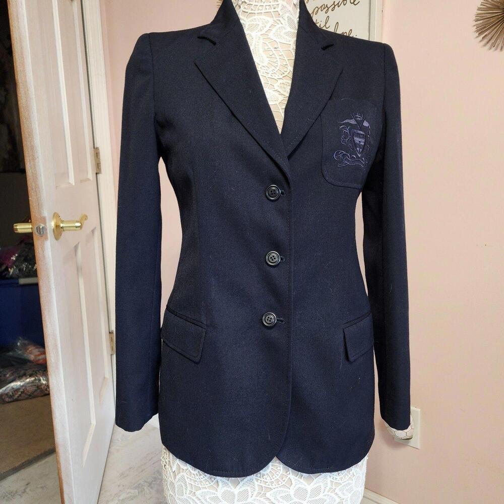EUC Vintage DKNY classic navy long blazer embroidered pocket flawless 6